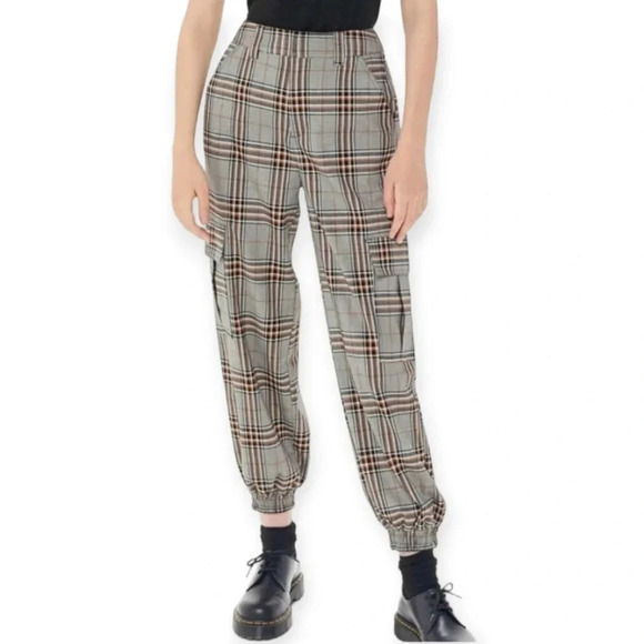 Urban Outfitters Plaid Cargo Jogger Pants High Rise Gray and Orange 26" Crop XS - Picture 1 of 16